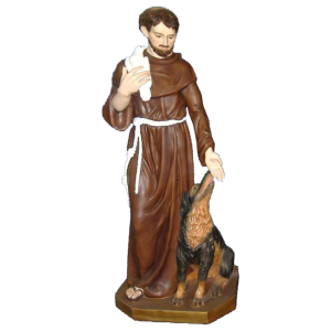 San Francisco de Asís con lobo y paloma